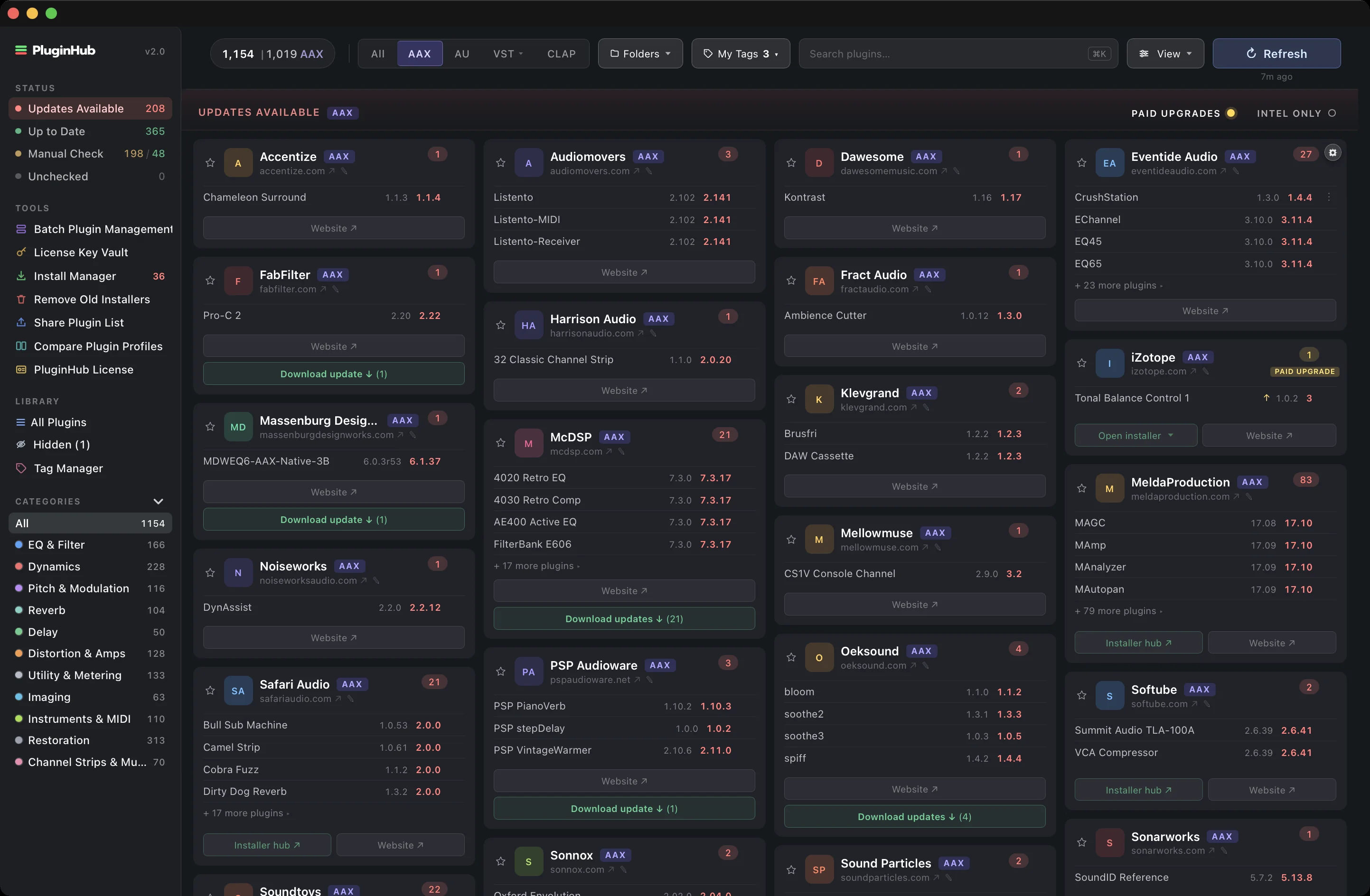 Dashboard showing available updates